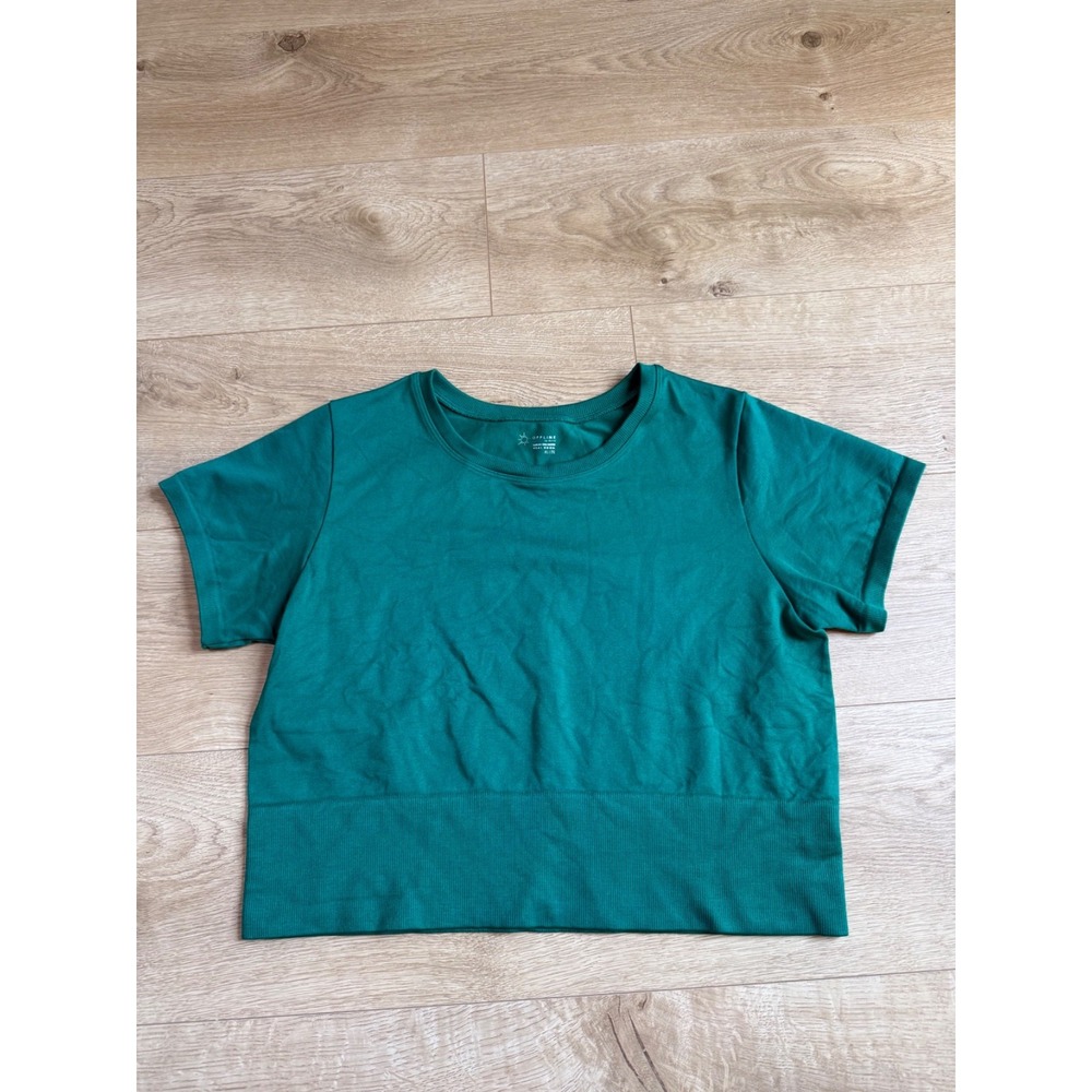 Offline by Aerie Green Sidewalk Seamless Short Sleeve Cropped T-Shirt Top sz XL